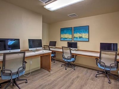 Computers in a quiet room for residents' use