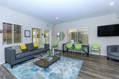 Bright common area with modern furnishings