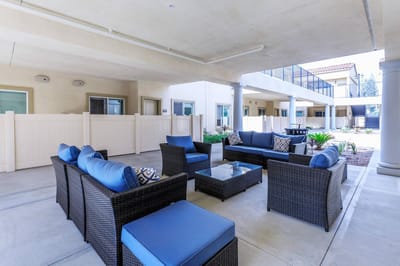 Outdoor seating area with comfortable furniture