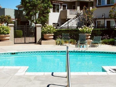 Swimming pool area at an assisted living facility