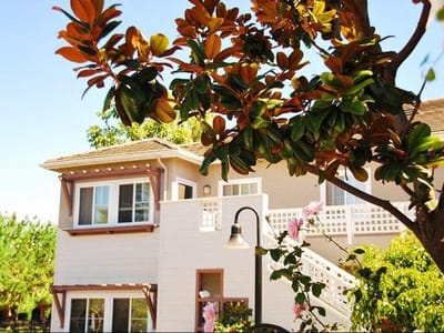 Exterior view of a building surrounded by trees