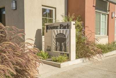 Tower Park facility sign with landscaping
