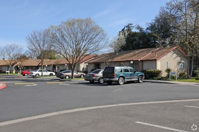 Parking area and exterior view of senior apartments