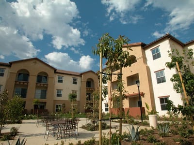 Outdoor view of residential building with a garden