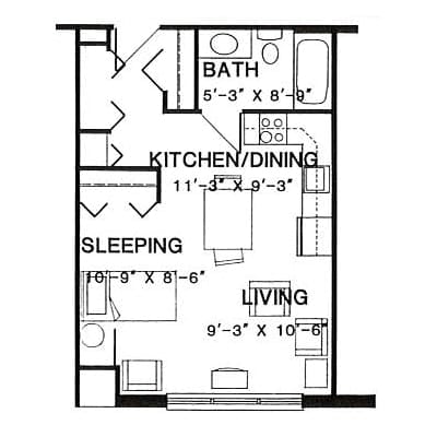 Architectural floor plan of a resident unit
