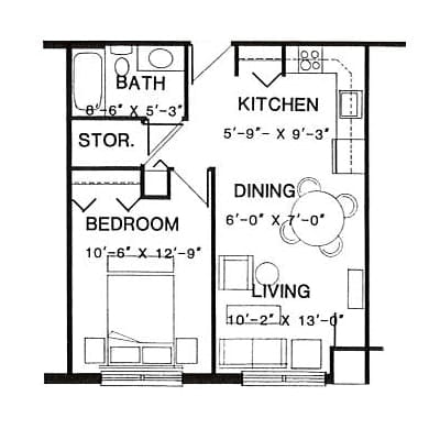 Architectural floor plan of a living space