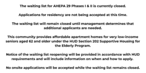 Notice regarding waiting list status for AHEPA 29