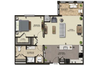 Architectural floor plan of a resident unit layout