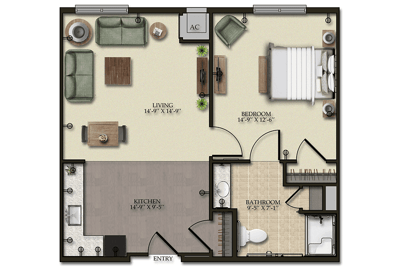 Architectural floor plan of a resident unit