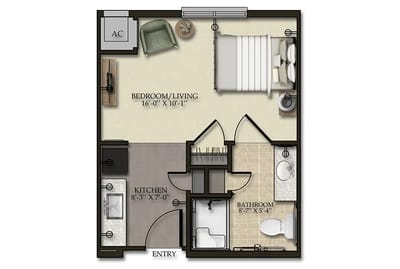Architectural floor plan of a resident unit
