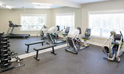 Interior view of a gym with fitness equipment