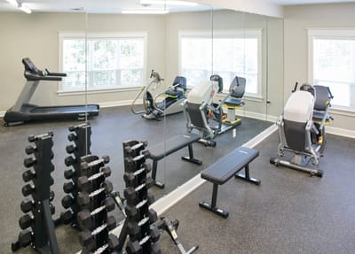 Interior view of a fitness area with equipment