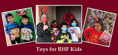 Children participating in a holiday gift event