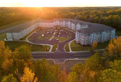 Aerial view of The Crossings at North River during sunset