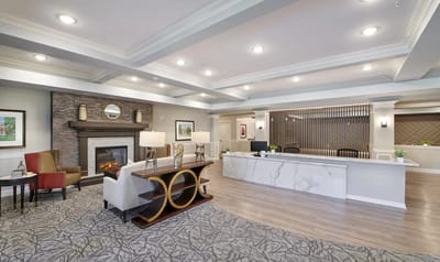 Bright and inviting lobby of a senior living facility