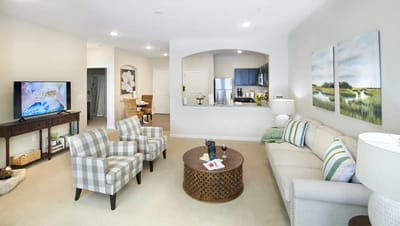 Bright and welcoming living room with kitchenette