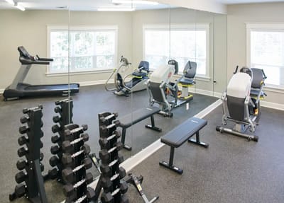Interior view of a fitness room with exercise equipment