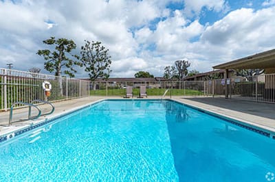 A clear and inviting swimming pool area