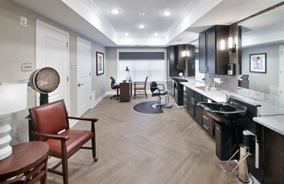 Interior view of a beauty salon in a senior living facility