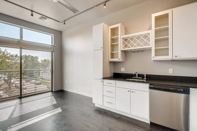Bright kitchen area of a resident room
