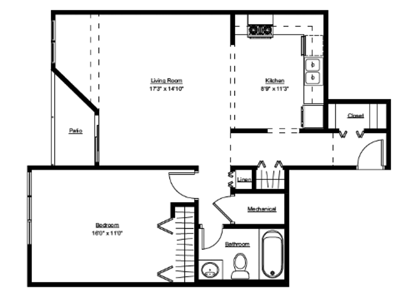 Architectural floor plan of a living unit