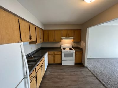 Kitchen area of a resident unit in a facility