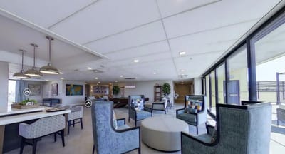 Bright and modern common area with seating