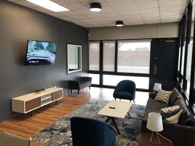 Bright common area with comfortable seating
