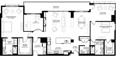 Architectural floor plan with room dimensions