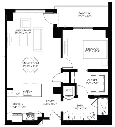 Architectural floor plan of a resident unit