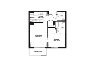 Architectural floor plan of a resident unit layout