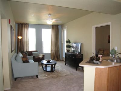 Cozy living room in a senior living unit