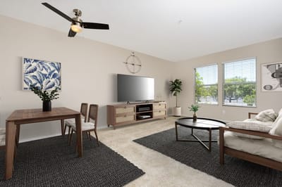 Modern interior of a living room in a senior facility