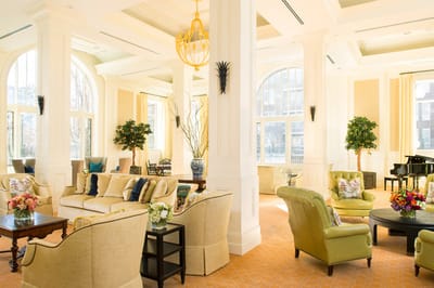 Bright, airy common area with comfortable seating