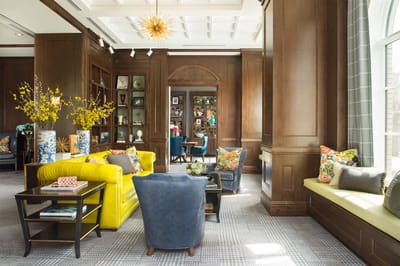 Bright and inviting common area with seating