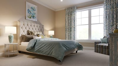 Bright and welcoming resident room with soft decor