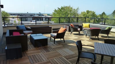 Stylish outdoor seating area at the senior living facility