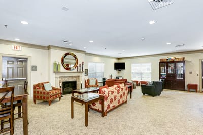 Bright interior of a common area with seating