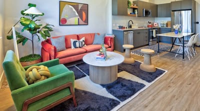 Bright and modern interior living space with furniture