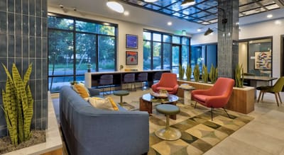 Bright common area with comfortable seating and modern decor