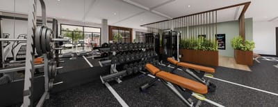 Modern fitness center with weightlifting equipment