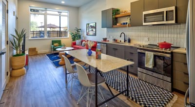 A modern kitchen space in a senior living facility