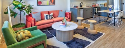 Bright and modern living room area with furniture