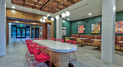 Bright and modern common area with seating