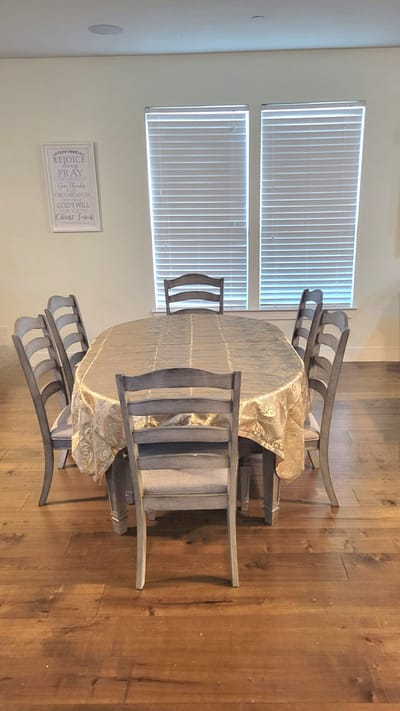 Dining table set up in a common area