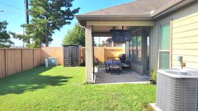 Patio area with seating in a residential facility