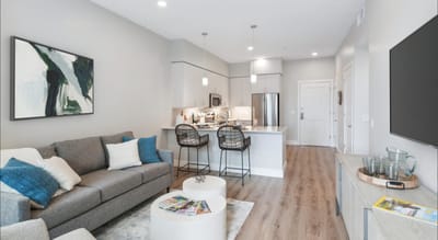 Modern living room in a senior living apartment