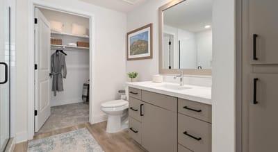 Well-decorated private bathroom in a resident's unit