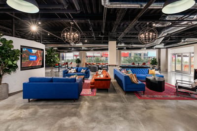 Modern lounge area with colorful seating in the facility