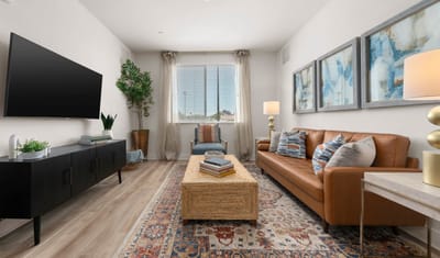 Cozy living room setup with a sofa and decor